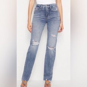 Good American Size 2 / 26 Distressed Straight Leg Jeans Cotton Lyocell Denim